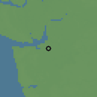 Shaded relief of the 60 km around Burutu, drawn from the GMTED2010 grid