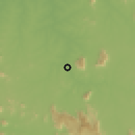 Shaded relief of the 60 km around Manya, drawn from the GMTED2010 grid