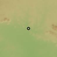 Shaded relief of the 60 km around Muleng, drawn from the GMTED2010 grid