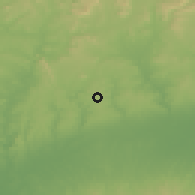 Shaded relief of the 60 km around Obviomu, drawn from the GMTED2010 grid