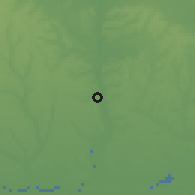 Shaded relief of the 60 km around Oke Odan, drawn from the GMTED2010 grid