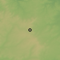 Shaded relief of the 60 km around Olugo, drawn from the GMTED2010 grid