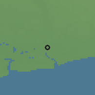 Shaded relief of the 60 km around Opobo, drawn from the GMTED2010 grid