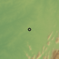 Shaded relief of the 60 km around Vande Ikya, drawn from the GMTED2010 grid