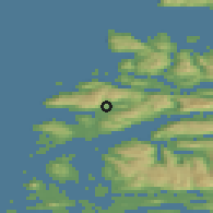 Shaded relief of the 44 km around Bremanger, drawn from the GMTED2010 grid