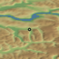 Shaded relief of the 44 km around Byrkjelo, drawn from the GMTED2010 grid
