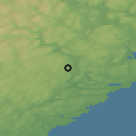 Shaded relief of the 46 km around Eikeland, drawn from the GMTED2010 grid