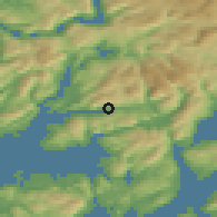 Shaded relief of the 45 km around Eikelandsosen, drawn from the GMTED2010 grid