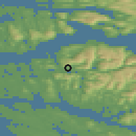 Shaded relief of the 45 km around Eivindvik, drawn from the GMTED2010 grid