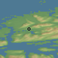 Shaded relief of the 44 km around Elnesvågen, drawn from the GMTED2010 grid