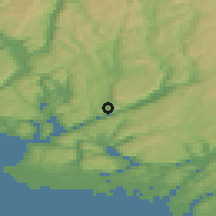 Shaded relief of the 46 km around Feda, drawn from the GMTED2010 grid