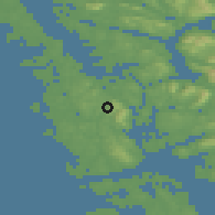 Shaded relief of the 45 km around Fjell, drawn from the GMTED2010 grid