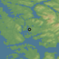 Shaded relief of the 45 km around Flesland, drawn from the GMTED2010 grid