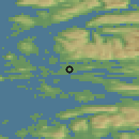 Shaded relief of the 45 km around Florø, drawn from the GMTED2010 grid