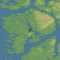 Shaded relief of the 45 km around Foldrøy, drawn from the GMTED2010 grid