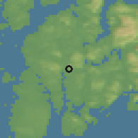 Shaded relief of the 46 km around Førdesfjorden, drawn from the GMTED2010 grid