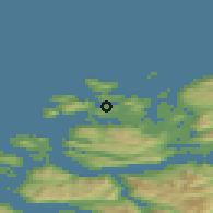 Shaded relief of the 44 km around Fosnavåg Leinstrand, drawn from the GMTED2010 grid