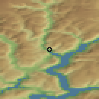 Shaded relief of the 45 km around Gaupne, drawn from the GMTED2010 grid