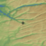 Shaded relief of the 46 km around Gilja, drawn from the GMTED2010 grid