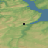 Shaded relief of the 44 km around Gjølme, drawn from the GMTED2010 grid