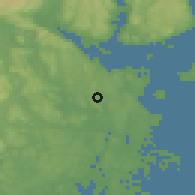 Shaded relief of the 46 km around Gretteåsen, drawn from the GMTED2010 grid
