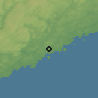 Shaded relief of the 46 km around Grimstad, drawn from the GMTED2010 grid