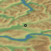 Shaded relief of the 44 km around Grodås, drawn from the GMTED2010 grid
