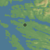 Shaded relief of the 45 km around Årås, drawn from the GMTED2010 grid