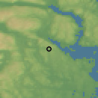 Shaded relief of the 45 km around Gullhaug, drawn from the GMTED2010 grid