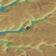 Shaded relief of the 45 km around Årdalstangen, drawn from the GMTED2010 grid