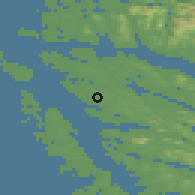 Shaded relief of the 45 km around Haugland, drawn from the GMTED2010 grid
