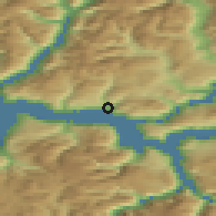 Shaded relief of the 45 km around Hermansverk Leikanger, drawn from the GMTED2010 grid