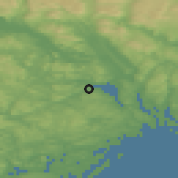 Shaded relief of the 46 km around Herre, drawn from the GMTED2010 grid