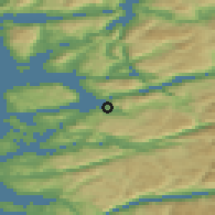 Shaded relief of the 46 km around Hjelmelandsvågen, drawn from the GMTED2010 grid