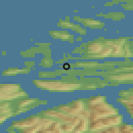 Shaded relief of the 44 km around Hoffland, drawn from the GMTED2010 grid