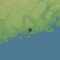 Shaded relief of the 46 km around Høllen, drawn from the GMTED2010 grid