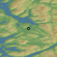 Shaded relief of the 43 km around Hommelstø, drawn from the GMTED2010 grid