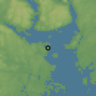 Shaded relief of the 46 km around Horten, drawn from the GMTED2010 grid