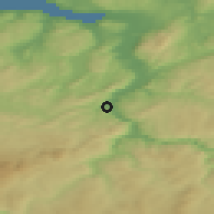 Shaded relief of the 44 km around Hovin, drawn from the GMTED2010 grid