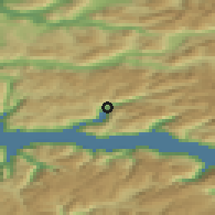 Shaded relief of the 45 km around Høyanger, drawn from the GMTED2010 grid