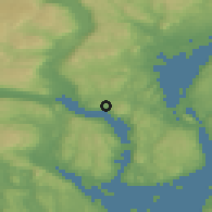 Shaded relief of the 45 km around Hyggen, drawn from the GMTED2010 grid