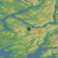 Shaded relief of the 45 km around Indre Arna, drawn from the GMTED2010 grid