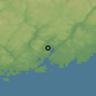 Shaded relief of the 46 km around Justvik, drawn from the GMTED2010 grid