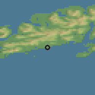 Shaded relief of the 41 km around Kabelvåg, drawn from the GMTED2010 grid