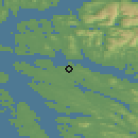 Shaded relief of the 45 km around Kaland, drawn from the GMTED2010 grid