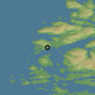 Shaded relief of the 44 km around Kalvåg, drawn from the GMTED2010 grid