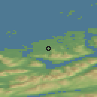 Shaded relief of the 44 km around Kårvåg, drawn from the GMTED2010 grid