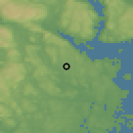 Shaded relief of the 46 km around Kirkevoll Brekkeåsen, drawn from the GMTED2010 grid