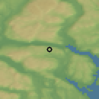 Shaded relief of the 45 km around Kjenner, drawn from the GMTED2010 grid