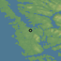 Shaded relief of the 45 km around Knappskog, drawn from the GMTED2010 grid